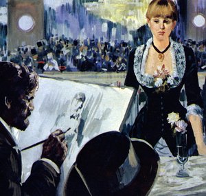 Manet schildert het meisje achter de bar in de Folies-Bergere (kleurenlitho) door Luis Arcas Brauner