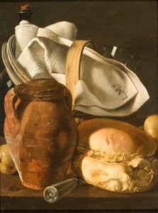 Stilleven met brood, een kruik en een servet, na circa 1830