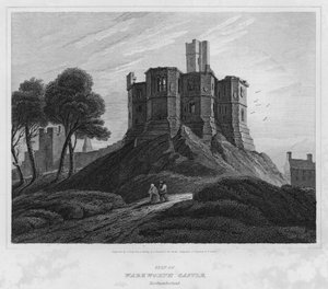 Keep van Warkworth Castle, Northumberland (gravure)