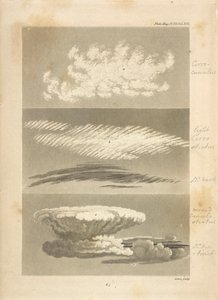 Soorten wolken zoals beschreven door de auteur: a,a, toont het karakter van de cirro-cumulus, evenals het uiterlijk in de verte, b,b, een lichte en donkere cirro-stratus; de eerste genomen net voor het begin van nat weer, de laatste in de schemering