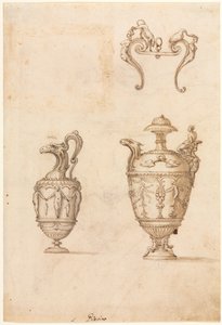 Ontwerp voor twee vazen en een ornament recto, midden 1500s