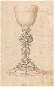 Ontwerp voor een kelk recto Architecturaal plan verso, midden 1500s door Luzio Romano