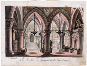 Het graf van Karel de Grote in Aken - Decorontwerp voor de opera Ernani door Giuseppe Verdi door M. Conti