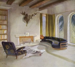 1930s interieurs: Rookkamer in een landhuis door M. Stier