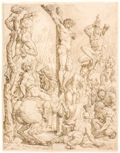 Christus aan het kruis, tussen de dieven door Maarten van Heemskerck
