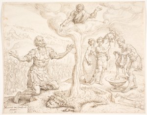 Gideon knielt in gebed (Het verhaal van de dauw en de wolvlies) door Maarten van Heemskerck
