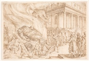 Jehu vernietigt het huis van Baäl door Maarten van Heemskerck