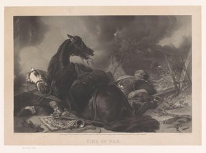 Twee cavaleriesoldaten en hun paarden geraakt bij een aanval door Maclure and Macdonald