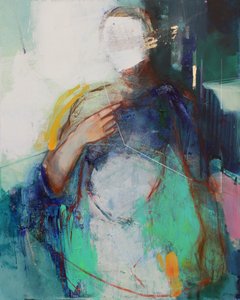 Een nieuwe draad, 2020 (acryl, pastel en bladgoud op doek)