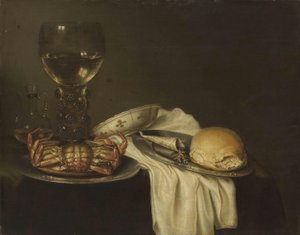 Dutch: Stilleven met krab, roemer, brood en vaatwerk Still Life with a Roemer