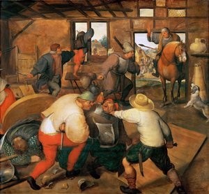 Ruzie tussen soldaten en boeren door Maerten van Cleve