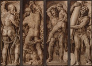 Saturnus verslindt een kind; Hercules doodt de Hydra; Hercules tilt Antaeus op; Hercules richt de zuilen van Calpe en Abyla op