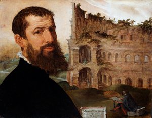 Zelfportret van de Schilder met het Colosseum op de Achtergrond, 1553