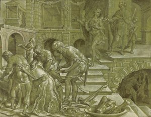 De gelijkenis van de koning die een bruiloft voorbereidde door Maerten van Heemskerck