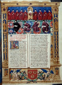 De Raad van Tien De Doge is in het midden. Pagina uit een beschrijving of behandelt de regering en het regime van de stad en heerlijkheid Venetië gerealiseerd door admiraal Louis Malet de Graville, verlucht door de Meester van Philip de Geldre door Maitre de Philippe de Gueldre