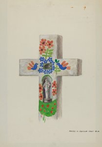 Cementen hoofdsteen, ca. 1937 door Majel G. Claflin