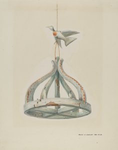 Een geschilderde, Houten Kandelaar, met Duif door Majel G. Claflin