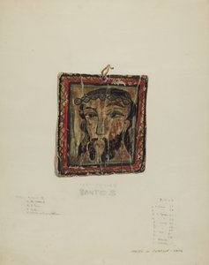 Kleine Christo Hoofd - Retablo, ca. 1940 door Majel G. Claflin