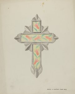 Blik- en behangpapierkruis, ca. 1937 door Majel G. Claflin