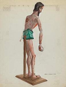 Houten Christus, geschilderd zijaanzicht, c. 1937 door Majel G. Claflin