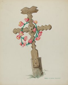 Houten kruis gebruikt als grafsteen handgemaakt, ca. 1937