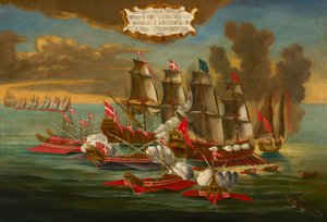 Verovering van een Turks Schip door Galeien en Schepen van de Orde onder het Bevel van Fleurigny, bij Tripoli door Maltese School