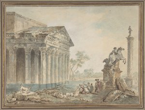 Architectonische capriccio met Romeinse monumenten en wasvrouwen, n.d.