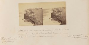 Stereoscopisch zicht vanaf het rif naar de haven van Pernambuco inclusief het oude fort van Picão genomen van boven de vuurtoren aan het eind van het rif