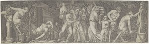 Bacchanaal met dronken Bacchus en saters en maeneaden door Marcantonio Raimondi