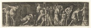 Bacchanaal met een dronken Bacchus, en saters en maenaden door Marcantonio Raimondi