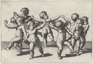 Dansende putti door Marcantonio Raimondi