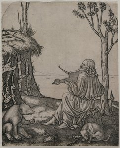 Orpheus die de dieren betovert door Marcantonio Raimondi
