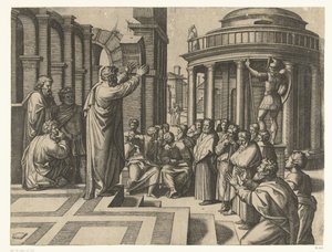 Paulus predikt in Athene door Marcantonio Raimondi