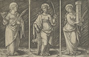 Heilige Barbara links, Heilige Catharina, midden, Heilige Lucia rechts