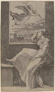 Peinzende Vrouw door Marcantonio Raimondi possibly after Raphael