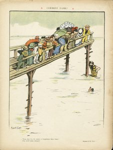 Illustratie van Marcel Capy (1865-1941) in Le Rire, 24/08/12 - Hoe doe je het? - Vrije tijd, Architectuur Stedenbouw, Marine Marine Kust, Zwemmen Zwemmen Zwemmen, Menigte door Marcel Amable O.L. Capy