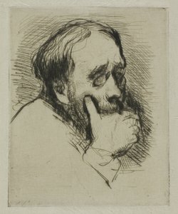 Portret van Degas, zijn hand voor zijn mond