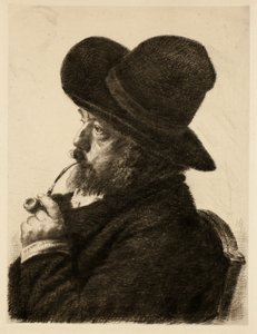 Roken met grote hoed (Zelfportret) door Marcellin Gilbert Desboutin