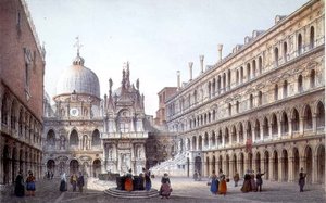 De binnenplaats van Palazzo Ducale, Venetië, gegraveerd door Brizeghel (litho) door Marco (after) Moro