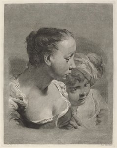 Jonge vrouw en een jongen naar rechts gericht