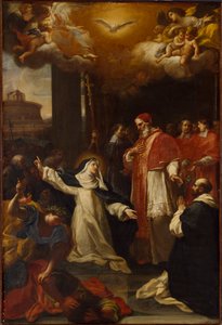 Sint Catharina smeekt paus Gregorius XI om terug te keren van Avignon naar Rome door Marco Benefial