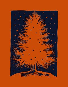 Rode kerstboom, 2023 (linoleum op papier) door Marco Campedelli