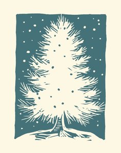 Witte kerstboom, 2023 (linoleum op papier)
