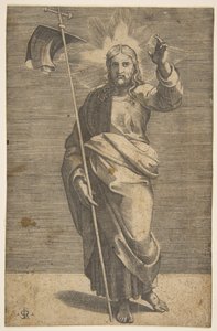 Christus staand naar voren gericht, met een kruis en een banier, ca. 1515-27