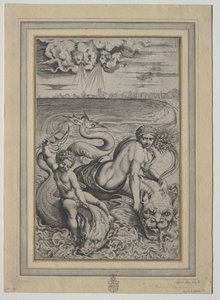Liefde en Cupido Gedragen door Dolfijnen, 1500s door Marco Dente