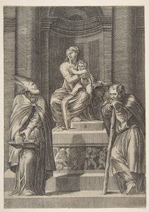 Sint Jozef links en een bisschop rechts voor het altaar van de Maagd..., ca. 1515-27