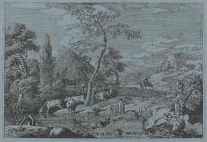 Vee en figuren bij een boerderijbeek door Marco Ricci