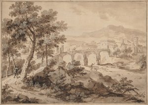 Landschap met Brug, 1700-1729 door Marco Ricci