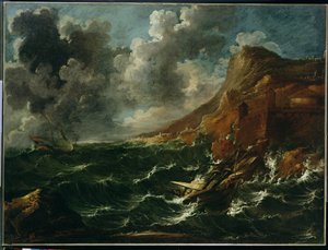 Schepen in een storm, c.1705-08 door Marco Ricci