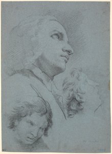 Studieblad met drie hoofden. Studie voor "Het wonder van San Giuseppe Calasanz